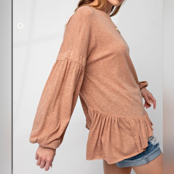 EASEL Cute and Comfy Long Sleeve Ruffle Bottom Top #448-453 - Picture 3 of 8